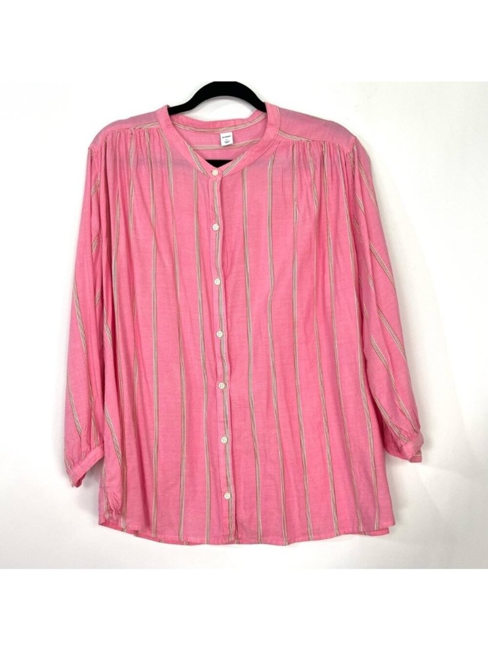 Pink Striped Swing Button Up Top